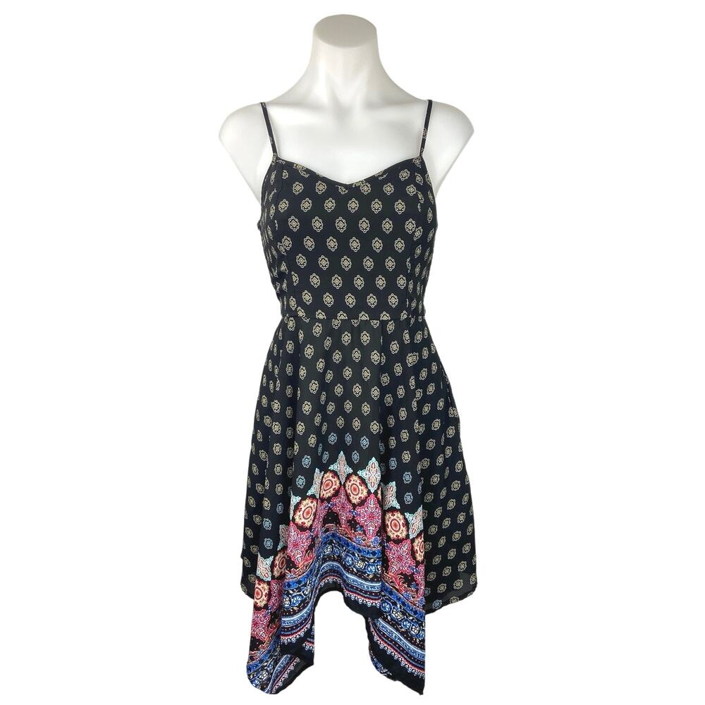 Xhilaration Black Paisley Print Hi-Low Spaghetti Strap Fit & Flare Mini Dress S